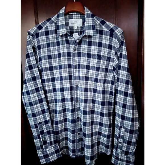 WRK BLUE & GRAY LONG SLEEVE COTTON LINEN SHIRT NWT SIZE M SLIM FIT - Picture 2 of 4